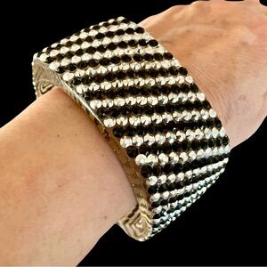 Vintage 80s Chunky Lucite Rhinestone Studded Square Bangle Bracelet